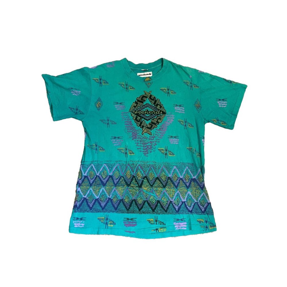 Vintage Rare Weekends Abstract Teal T Shirt XL Cool